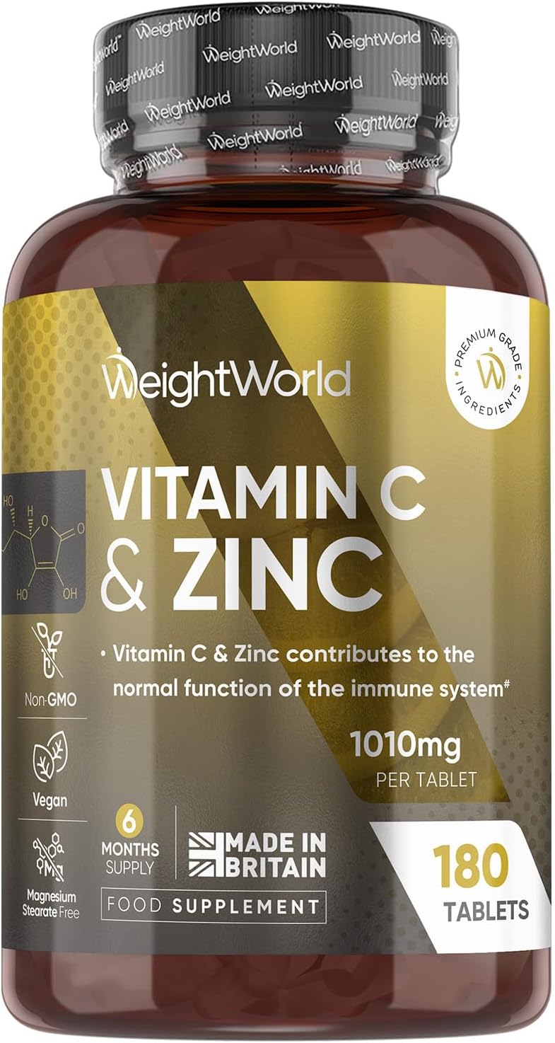 Vitamin C and Zinc Supplements - 6 Months Supply - 180 Tablets - 1 per Day