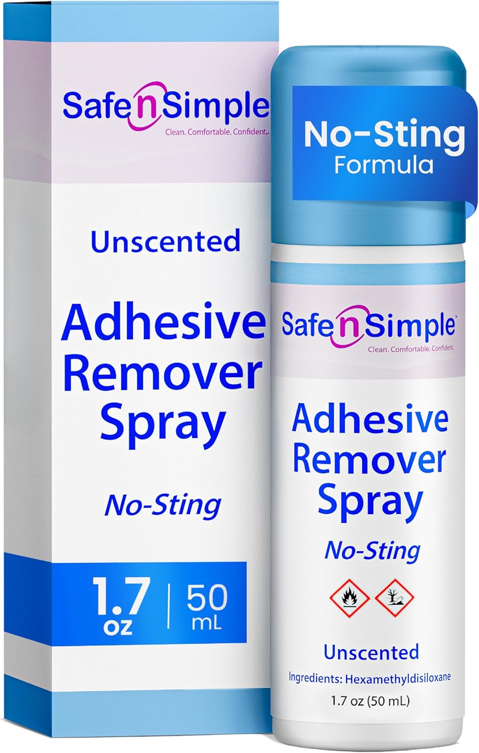 Safe n’ Simple Medical Adhesive Remover Spray for Skin - 1.7 Fl Oz No Sting Alcohol Free Ostomy Adhesive Remover - Gentle Medical Adhesive Removal Spray for Stoma, Urostomy, Ileostomy & Colostomy Care