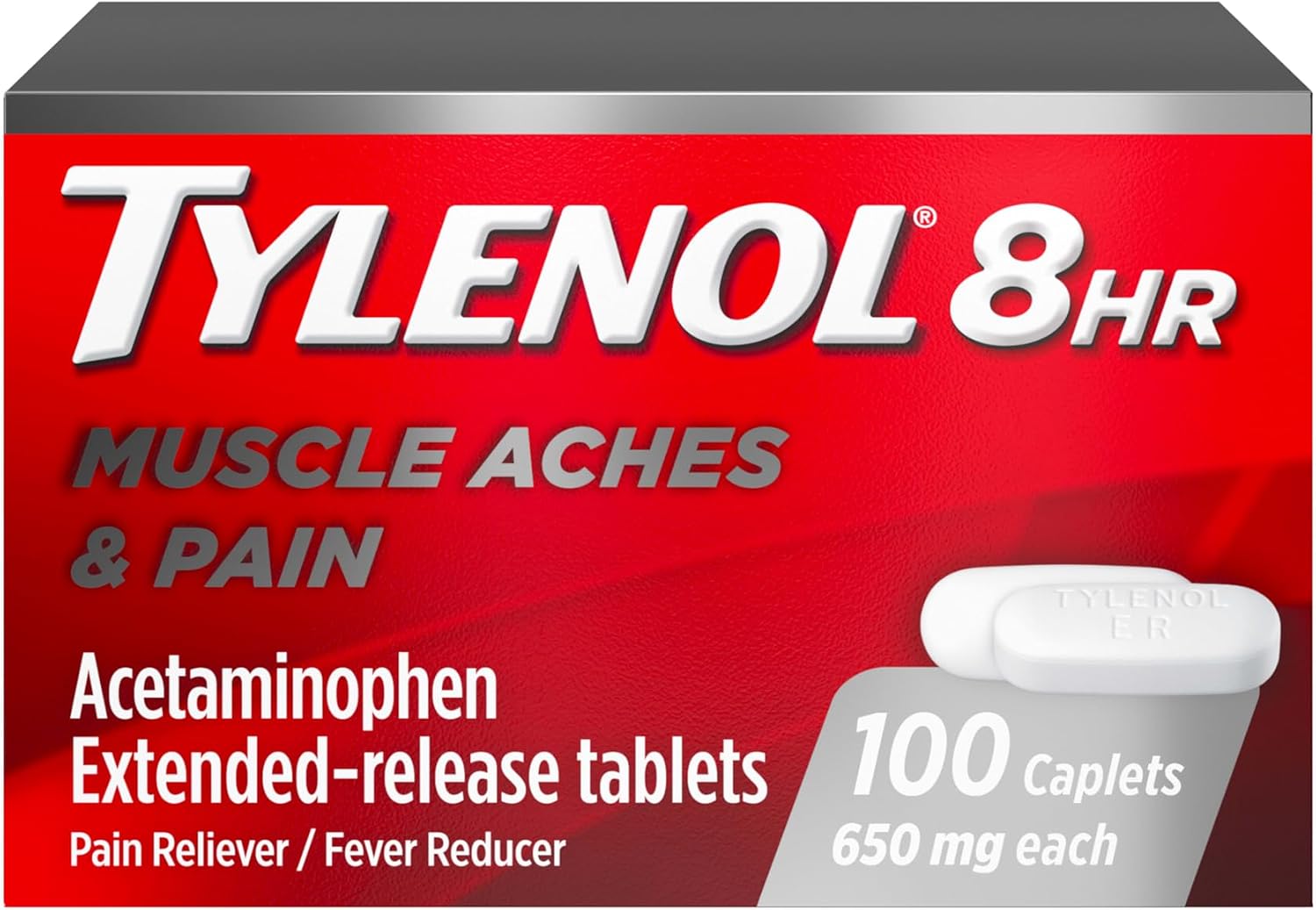 Tylenol 8-Hour Acetaminophen 650 mg Caplets, 100 Count