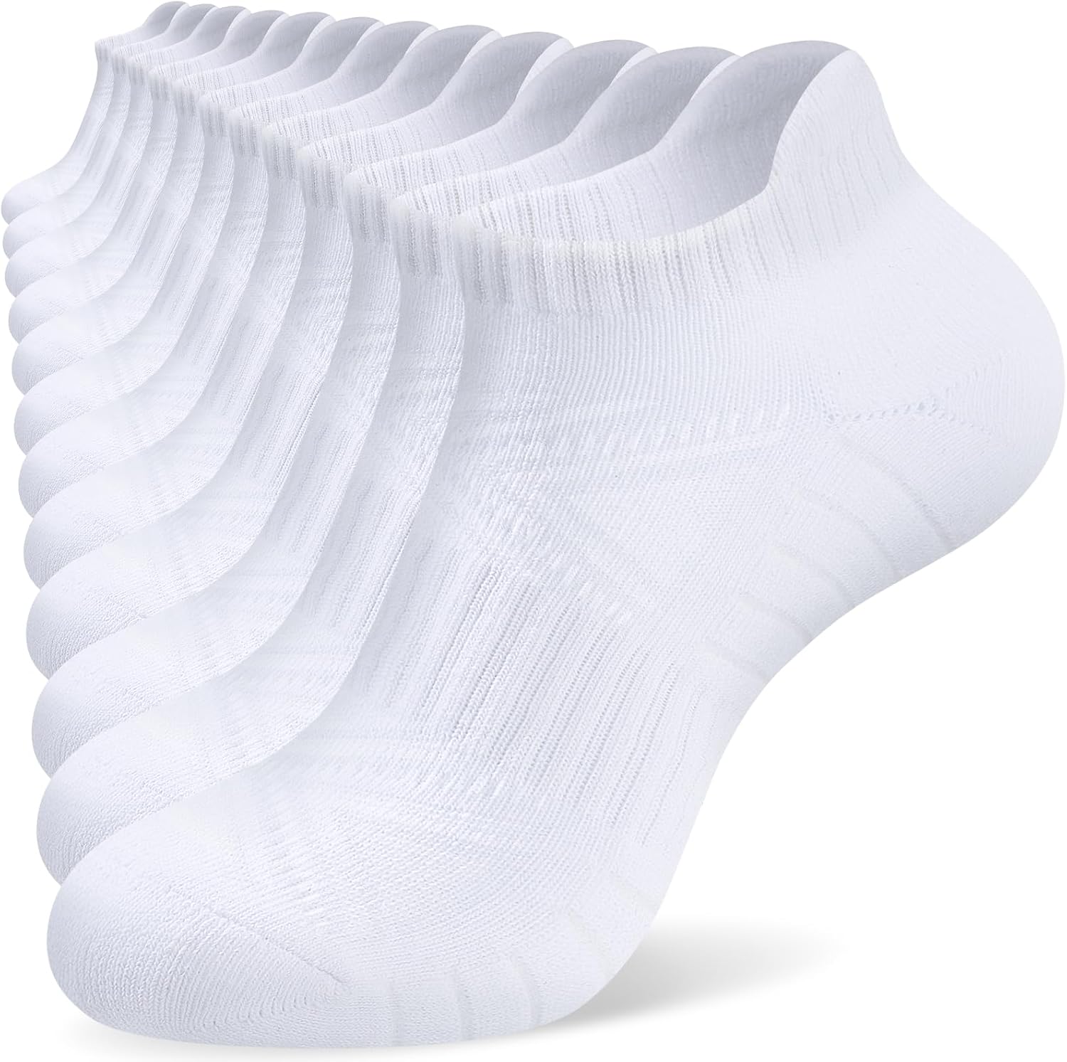 SockWaddles Trainer Socks for Men Women, Anti-Blister Cushioned Ankle Running, Breathable Cotton Sports, 6 Pairs White Black