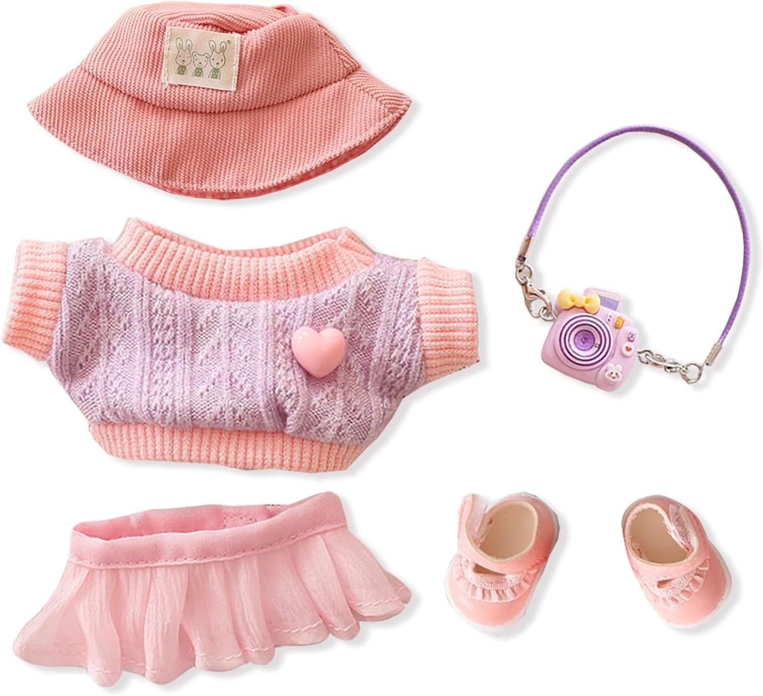 Designer Clothes for Dolls Accessories15cm /17cm Doll Clothing Set Replacement Pink Outfit 5Pcs Set (Premium Design-Pink)