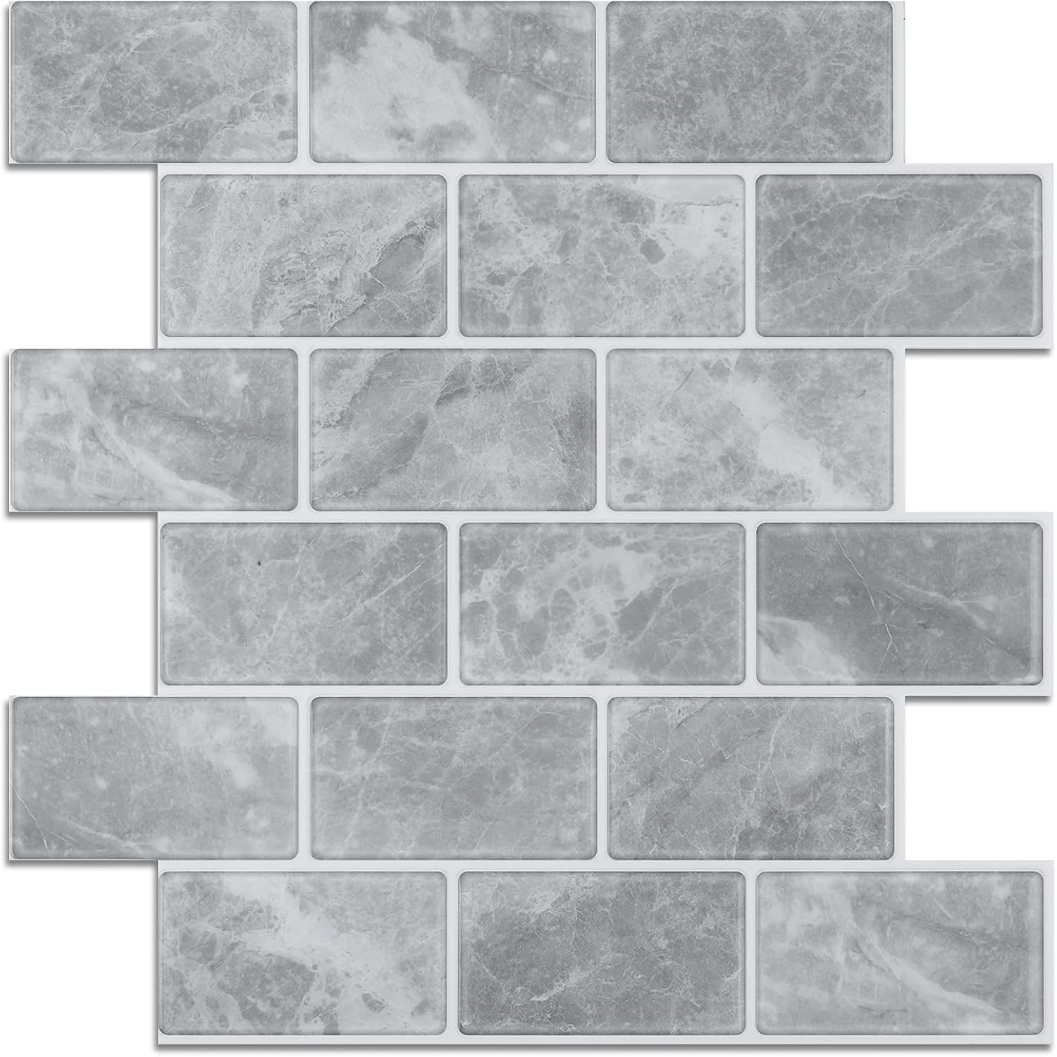 Lagute Peel and Stick Tile Backsplash, Marble Subway Tile Stick-on Tile with Grey Grout for Kitchen & Bathroom, Waterproof (Thicker Design) 12" x 12" (5 PCS, Marble Grey)