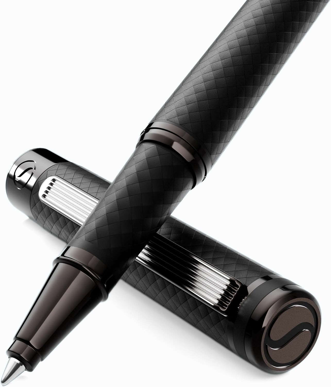 Scriveiner All Black Rollerball Pen - Stunning Luxury All Metal Matt Black Pen, Schmidt Ink Refill, Best Roller Ball Gift Set for Men & Women, Professional, Executive Office, Nice Pens