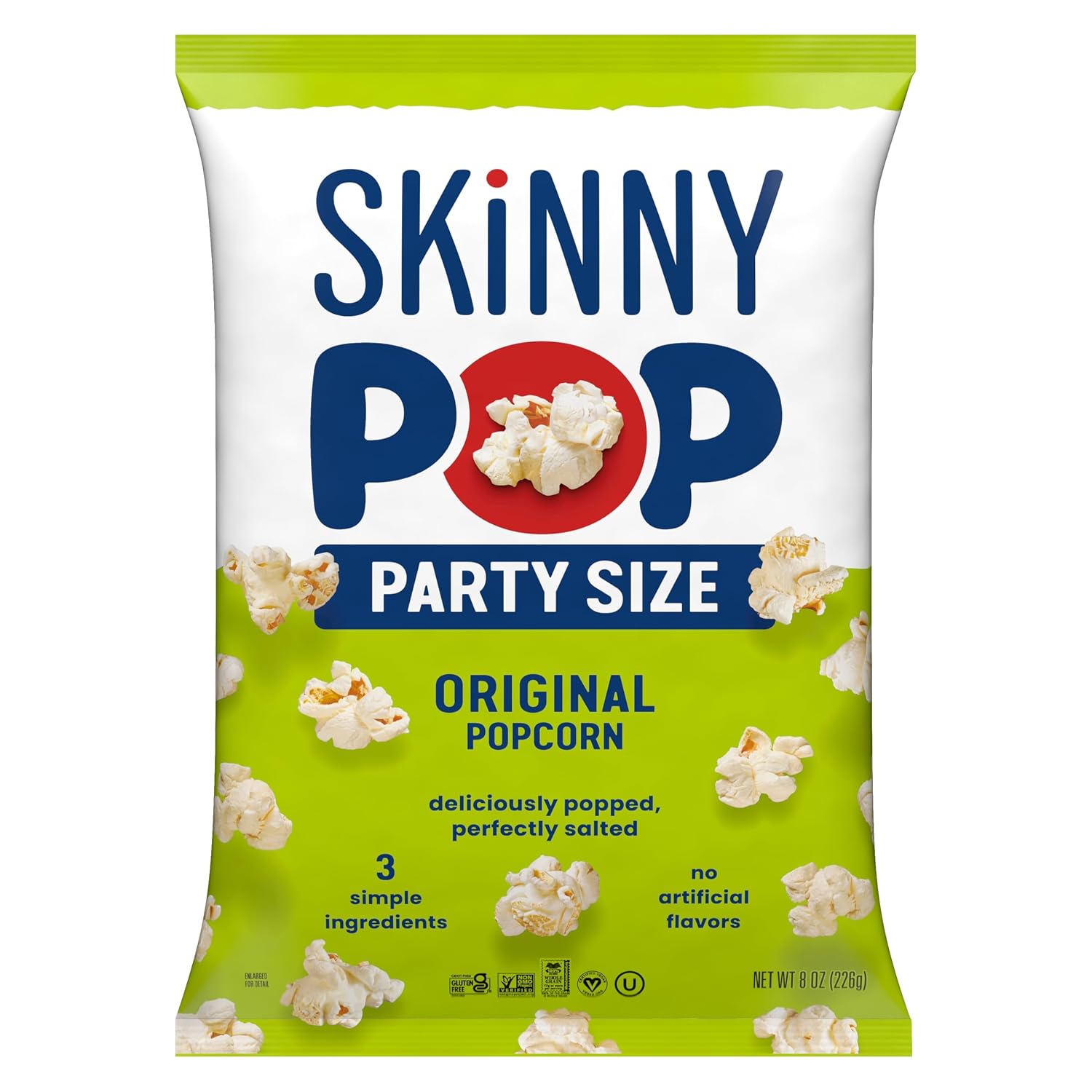 SkinnyPop Popcorn Bag, Original, Party Size Bag, Gluten Free Snacks, 8 oz