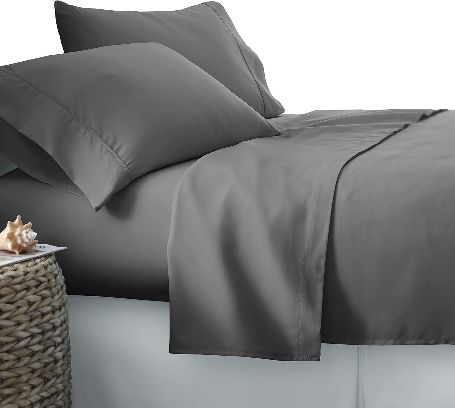Brushed Microfiber Platinum Collection Bedspread - 1800 Series 4 Piece Short Queen Camper RV Bedding (60x75) - Solid Dark Grey
