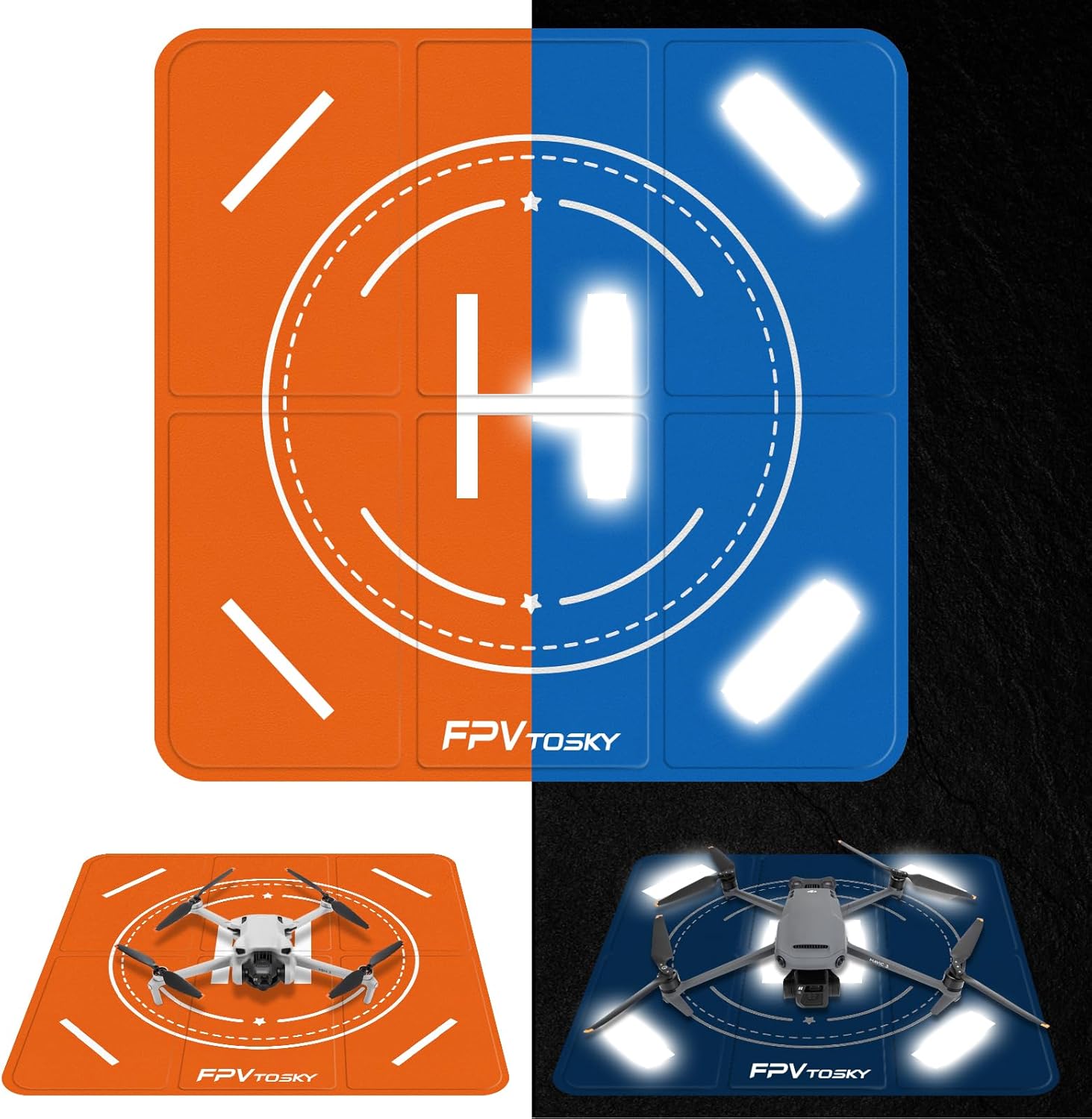 FPVtosky Nighttime Reflective Drone Landing Pad, Universal Large 20"(51cm) Fast-fold Landig Pad Weighted for DJI Mini 3 Pro/Mini 2 / Mavic 3 / Air/Avata/FPV/Phantom/Inspire Drones accessories