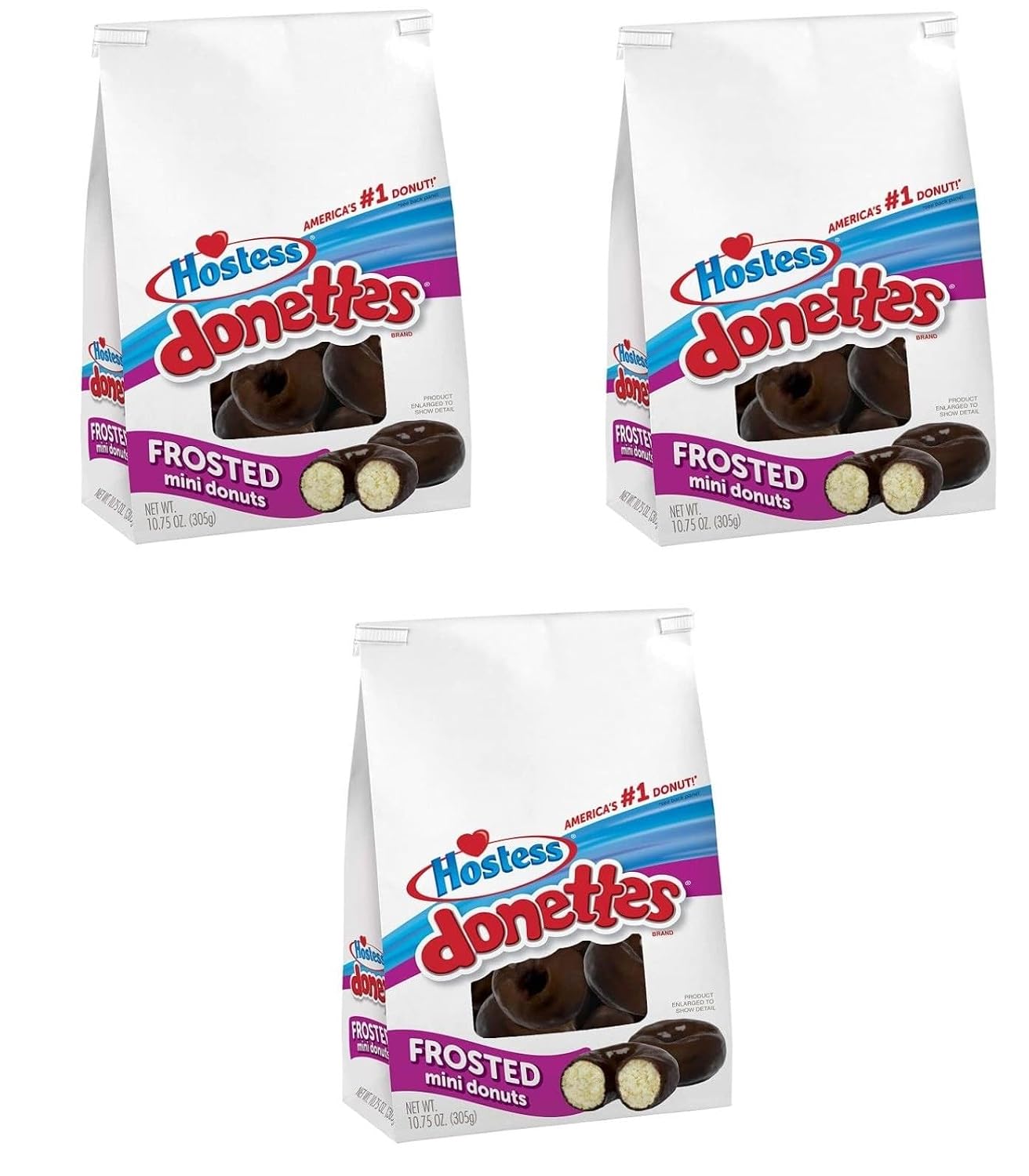 Hostess Donettes - Frosted Mini Donuts - Chocolate Flavored Donuts - 10.75 Oz Bag - Pack of 3