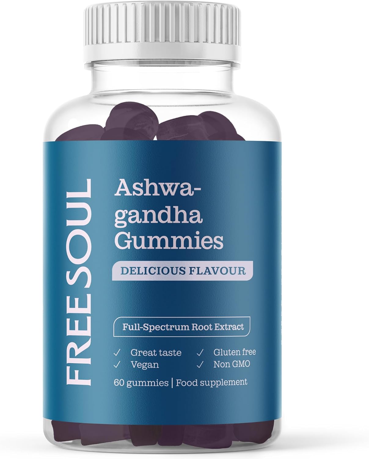 Free Soul Ashwagandha High Strength Gummies | Delicious Ashwagandha Supplement with Pure Root Powder Extract | Vegan, Gluten-Free, Non-GMO | 60 Gummies