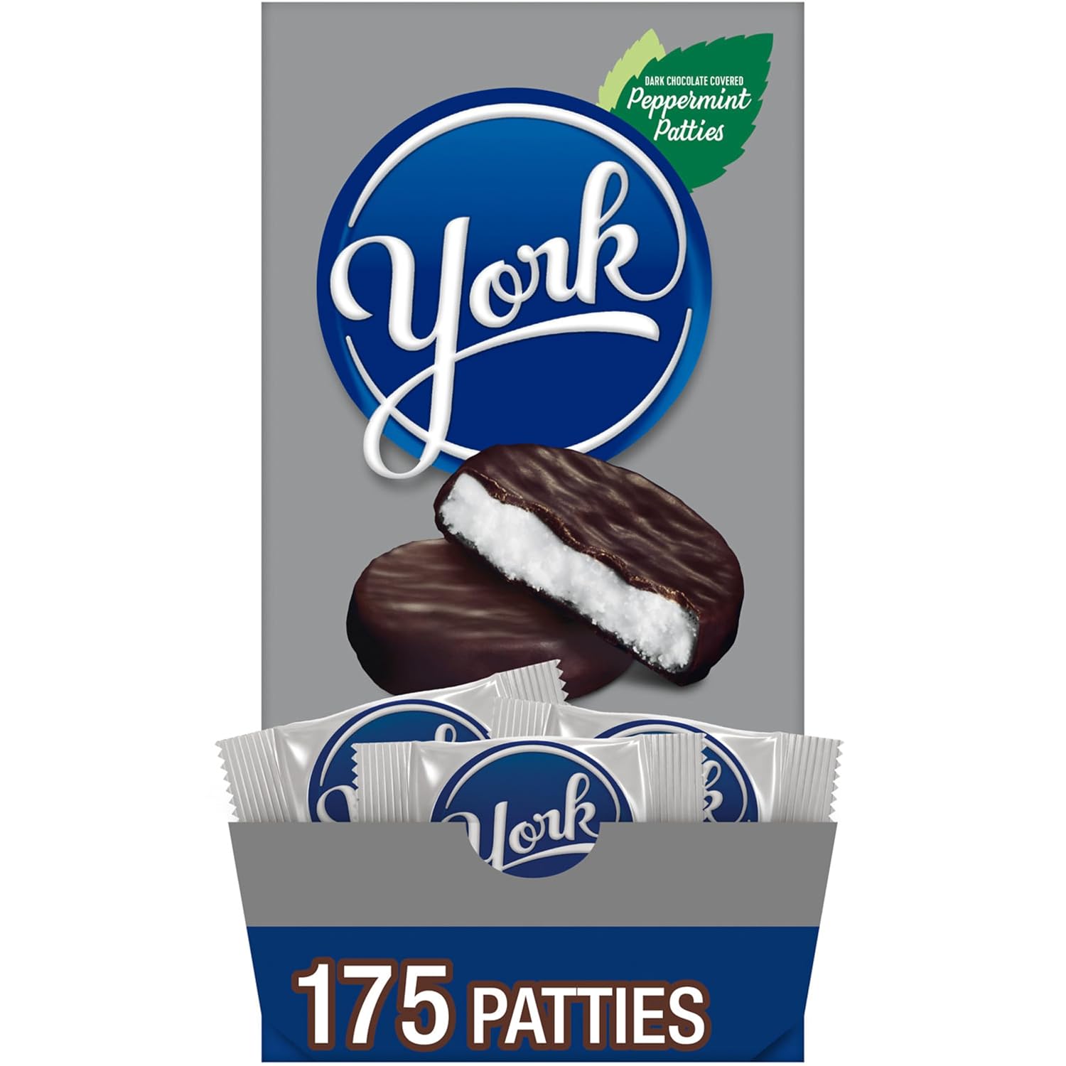YORK Dark Chocolate Peppermint Patties, Candy Bulk Box, 84 oz (175 Pieces) | YORK Dark Chocolate Peppermint Patties Bulk Candy Box, 84 oz, 175 ct