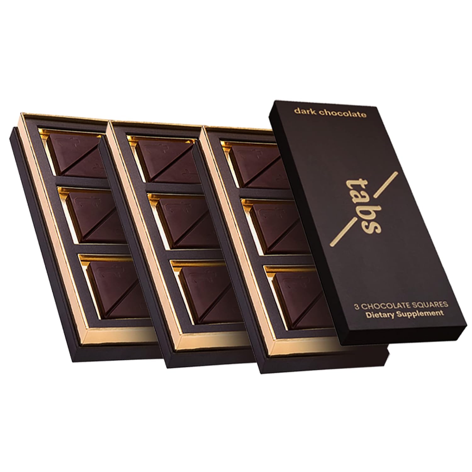 Tabs Chocolate Squares for Couples (3 Boxes) – Dark Chocolate Bar to Support Mood – Vegetarian & Gluten-Free for Men & Women