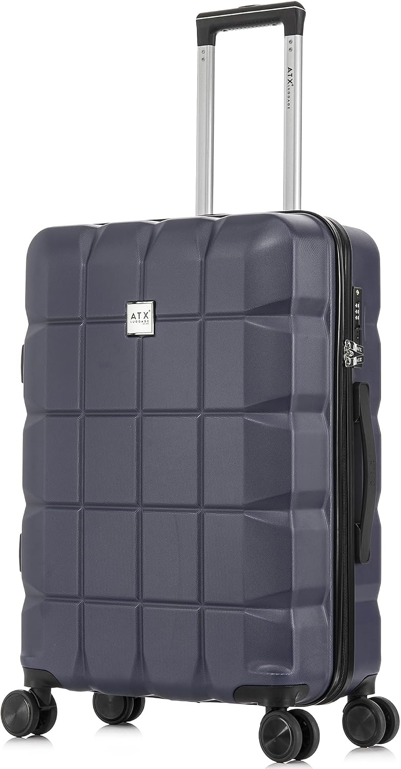 ATX Luggage Medium Suitcase Hold Check in Super Lightweight Durable ABS Hard Shell Suitcase with 4 Dual Spinner Wheels and Built-in TSA Lock (Morrocan Blue, 65Liter)