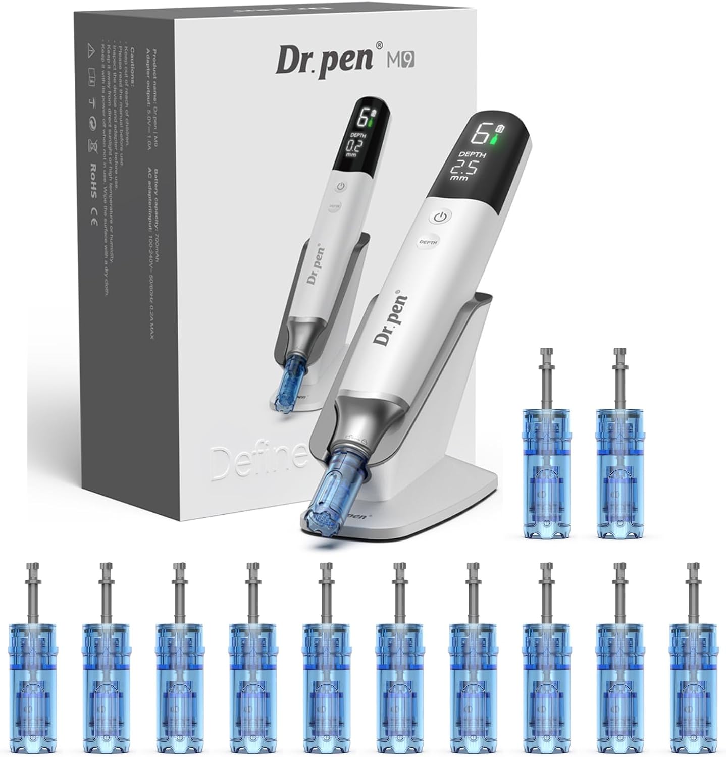 Dr. Pen M9 Professional Wireless Beauty Pen with 12 Replacement Cartridges, 6 Speed Adjustable Skin Care Device for Home Use