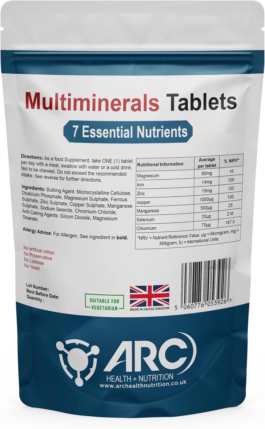 Daily Trace Multimineral Vegan Supplements for Men & Women, 180 Tablets – Made in UK, Multi Mineral Supplements