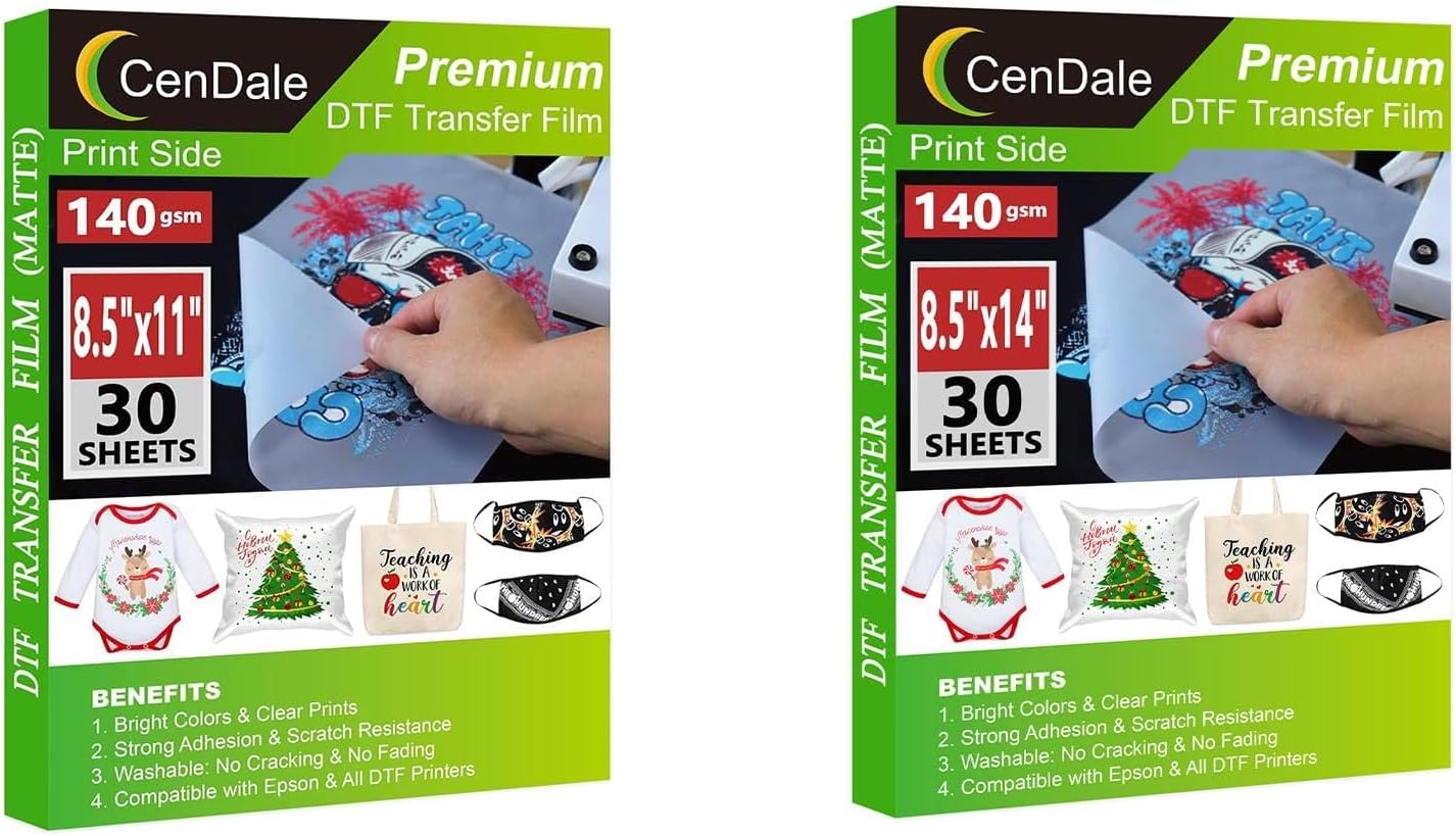 Save 30% CenDale DTF Transfer Film 8.5"x14" and 8.5"x11" Matte