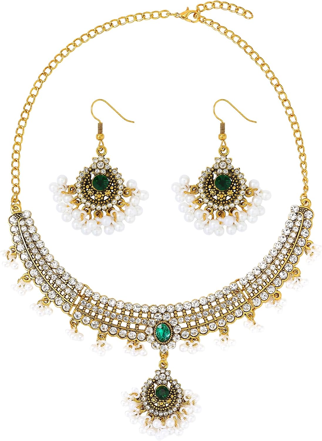 MAIGO Indian Jewellery Set - Gold Necklace and Earrings Sets, Bridal Jewellery Set, Jewelry Sets for Women, Tikka Jewellery, Pakistani Jewellery, Indian Choker and Earring for Ladies Cheap