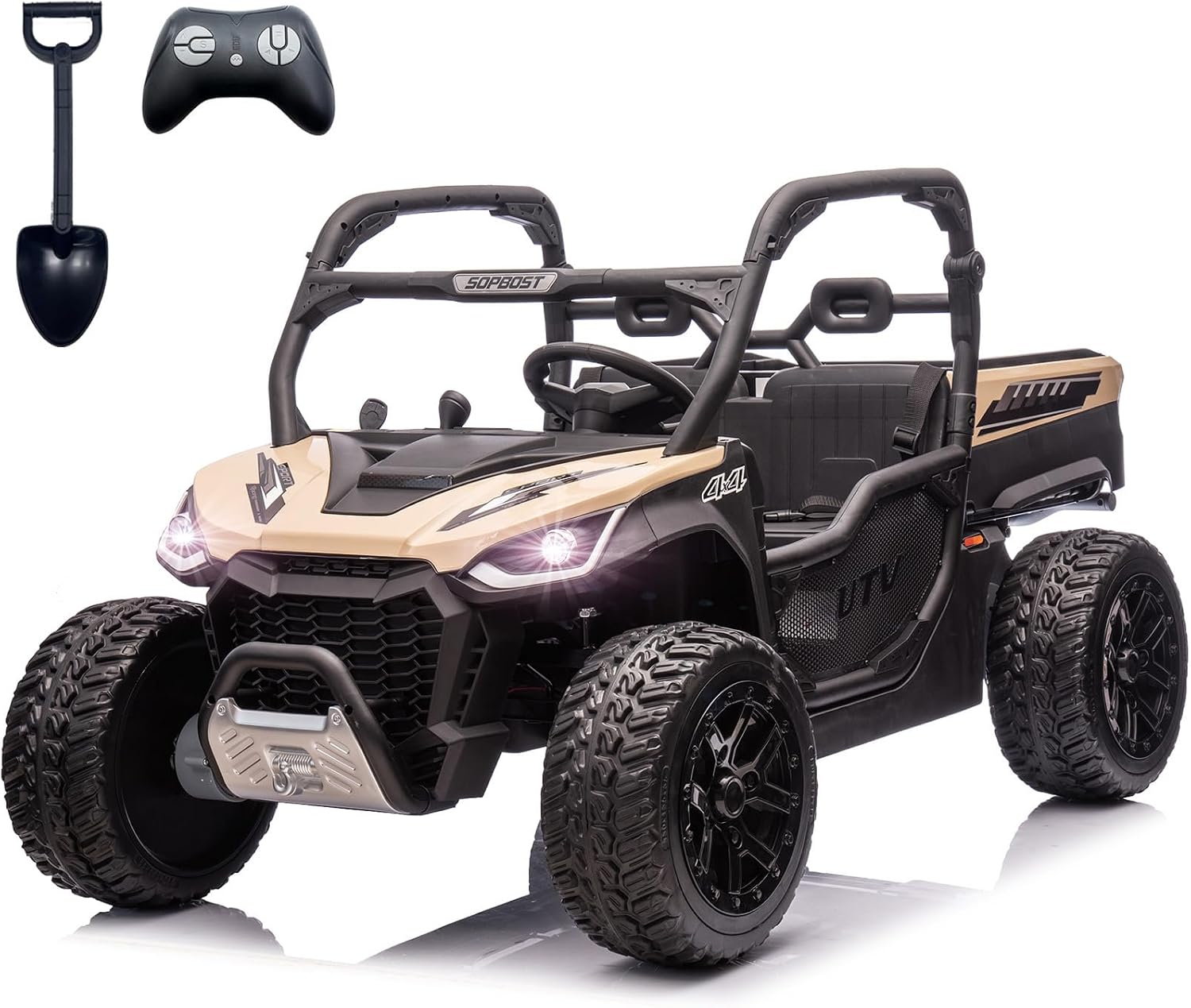 NEWQIDA 24V Kids Electric Car Side by Side UTV 2 Seater Ride On Toys with Remote Control Ride on Dump Truck 4X4 Big Wheels for Boys Girls, Electric Dump Bed, 4X75W Motors, Up to 5 MPH, Quicksand