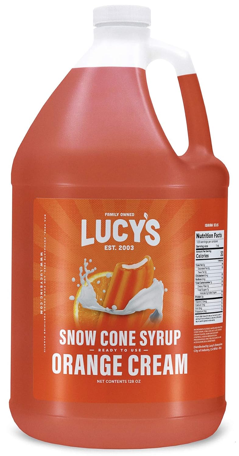 Lucy's Family Owned - Shaved Ice Snow Cone Syrup, Orange Cream - 1 Gallon (128oz.)