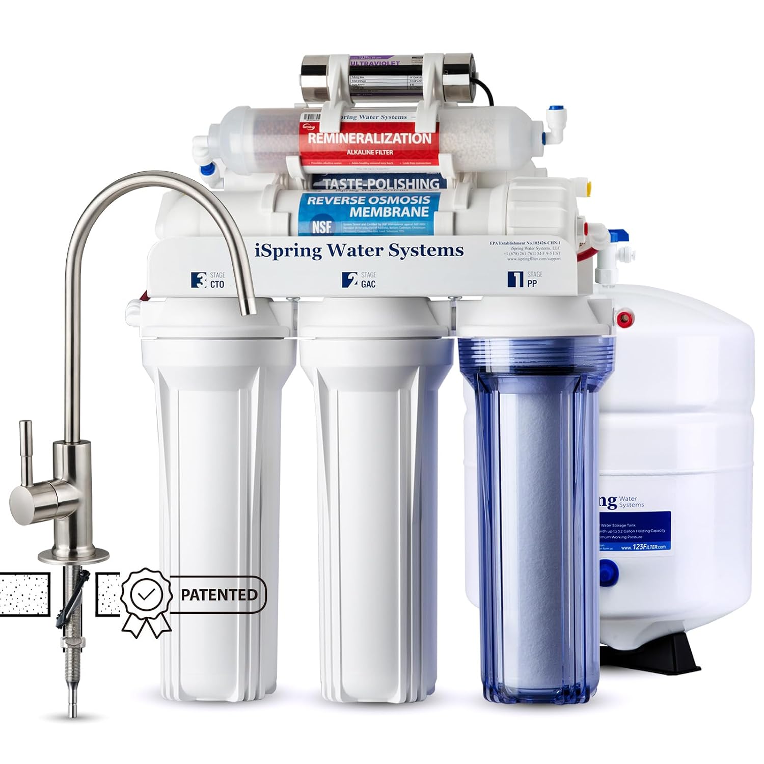 iSpring RCC7AK-UV, NSF 58&372 Certified, 7-Stage Reverse Osmosis Water Filter System with Alkaline and LED UV Filter, Patented Top-Mounted Faucet Design for Easy Installation
