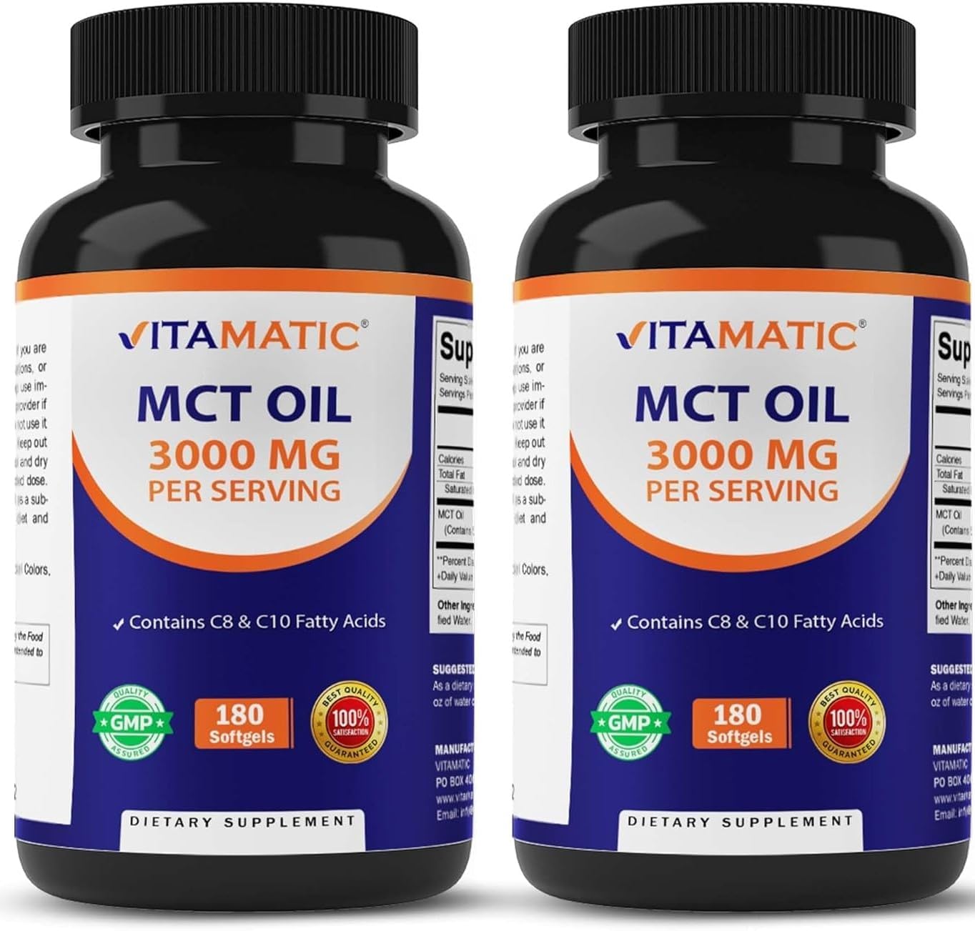 Vitamatic MCT Oil 3000 mg with C8 & C10, 180 Softgels, Made in USA - 2 Pack