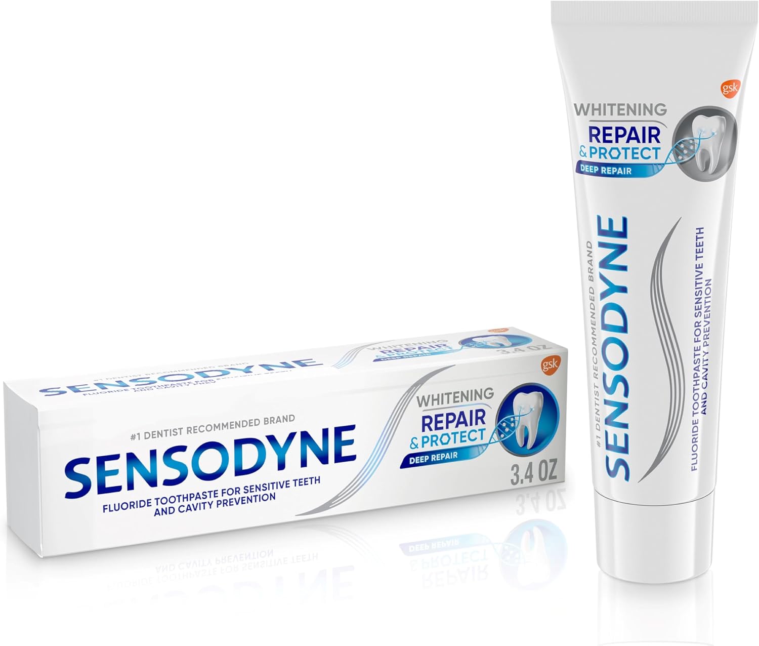 Sensodyne Repair and Protect Whitening Toothpaste, Toothpaste for Sensitive Teeth and Cavity Prevention, 3.4 oz