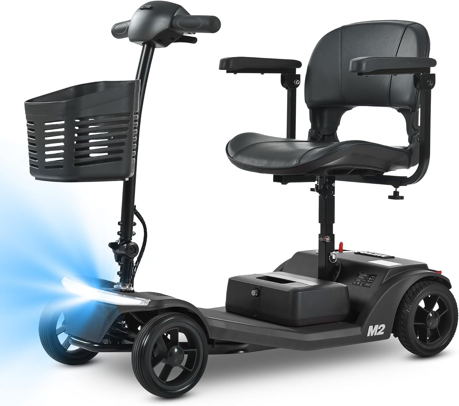 Metro Mobility 4 Wheel Powered Mobility Scooters, 330 lbs Capacity Mobility Scooters for Adults, Folding Mobility Scooter Lightweight, Electric Scooters for Seniors 15 Miles Range LED Light Black