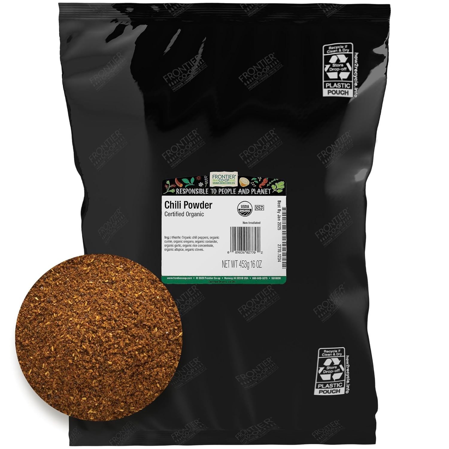 Frontier Co-op Organic Chili Powder Seasoning, 1 Pound, Mild to Moderatly Spicy, Sweet, Tangy, Zesty, Kosher, Salt Free