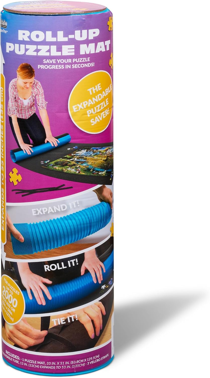 Buffalo Games Roll-Up Puzzle Mat - 2000 Piece, Jumbo - Durable Felt Board for Secure Piece Grip - Storage Tube & Folding Mat for Compact Organization - Portable Puzzle Board for On-the-Go Setup