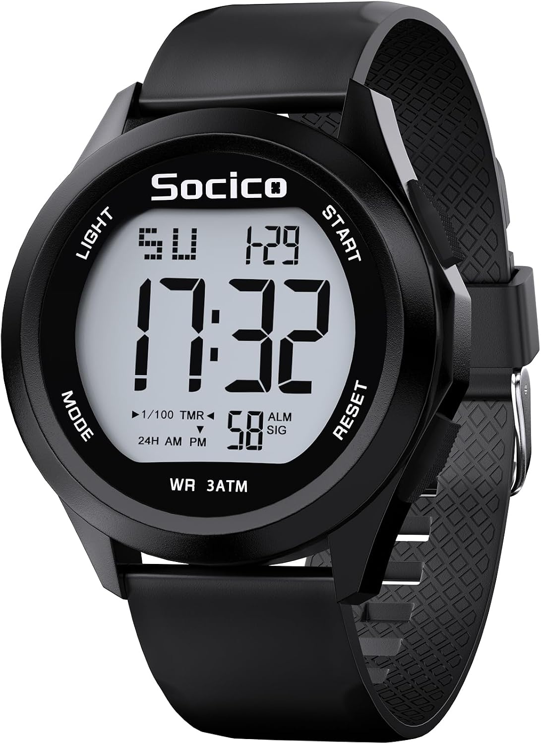 SOCICO Men Digital Watch 3ATM Waterproof Sport with LED Back Light/Alarm/Date/Stopwatch, Outdoor Multifunctional Digital Wrist Watches
