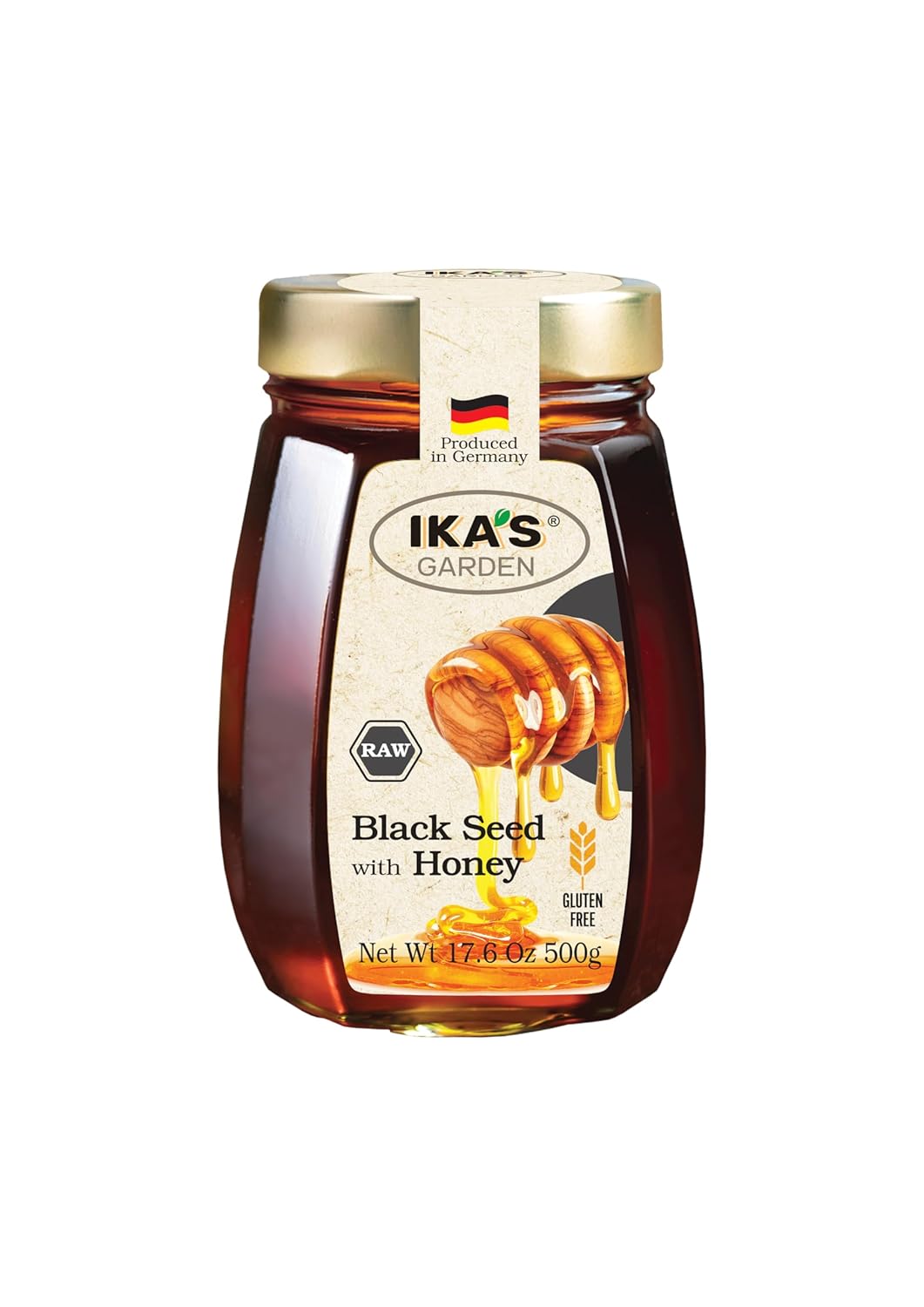 Ika's Garden Raw Black Seed with Honey - 100% Pure, Unfiltered, Gluten-Free – Product of Germany, 17.6 oz (500g) Jar
