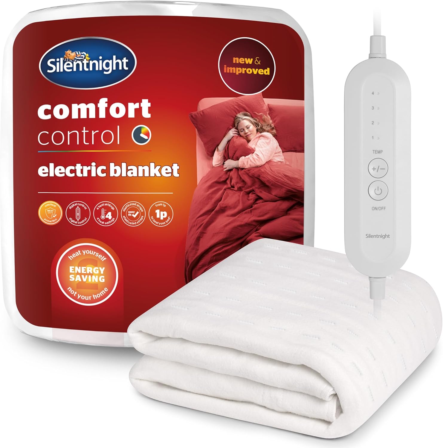 Silentnight Comfort Control Electric Blanket King Bed - Heated Underblanket with 4 Heat Settings - Fast Heat Up - Overheat Protection and Easy Fit Straps - Machine Washable - King Size - 137x165 cm