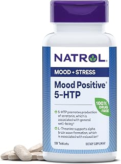 Natrol Mood Positive 5-HTP 50mg With L-Theanine, Vitamin B6, Vitamin B12 and Folate, Dietary Supplement Helps Support a Positive Mood, 50 Tablets, 25-50 Day Supply