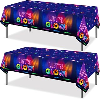 Tegeme Glow Tablecloth 86 x 51 Inch Glow in The Dark Tablecloth Disposable Tablecloths for Glow Theme Neon Party Black Light Party Supplies(2 Pieces)
