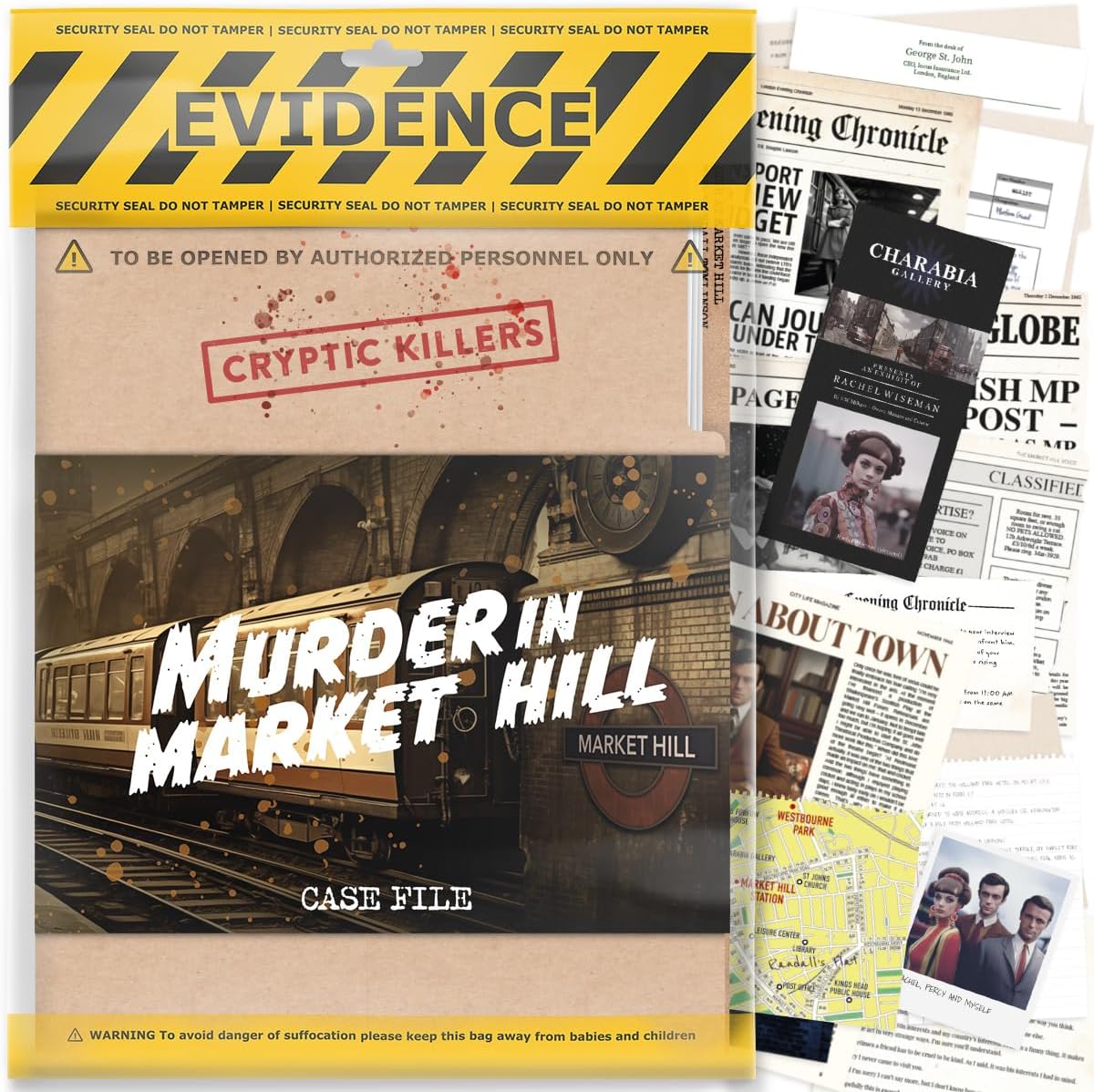Cryptic Killers Unsolved murder mystery game Age 14+ - Cold Case Files Investigation Detective Evidence & Crime File - individuals, date nights & party games- Murder in Market Hill