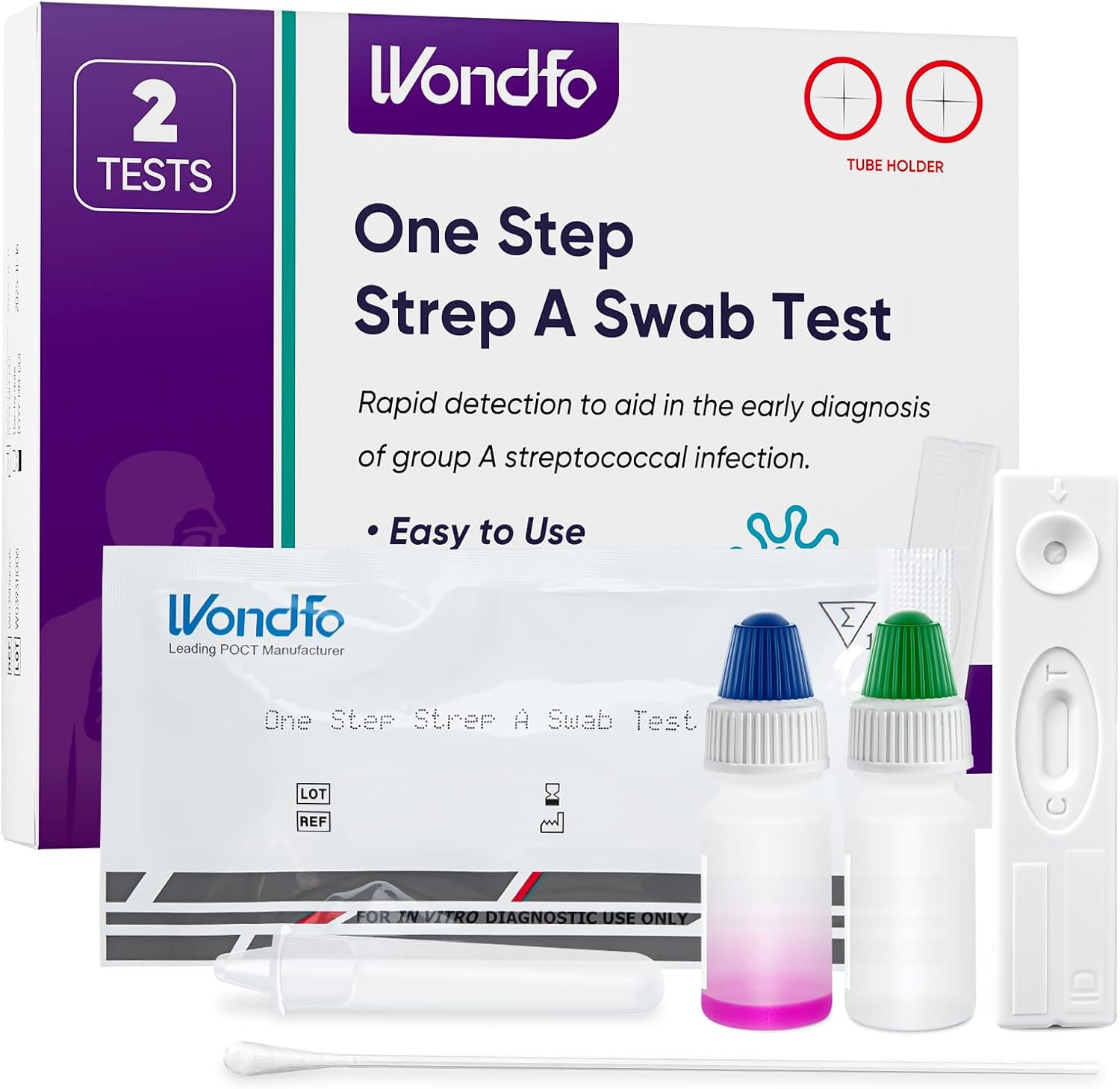 Wondfo Strep A Test Kit Strep Throat Test 2 Tests for Detection of Group A Streptococcal Antigen from Throat Swab