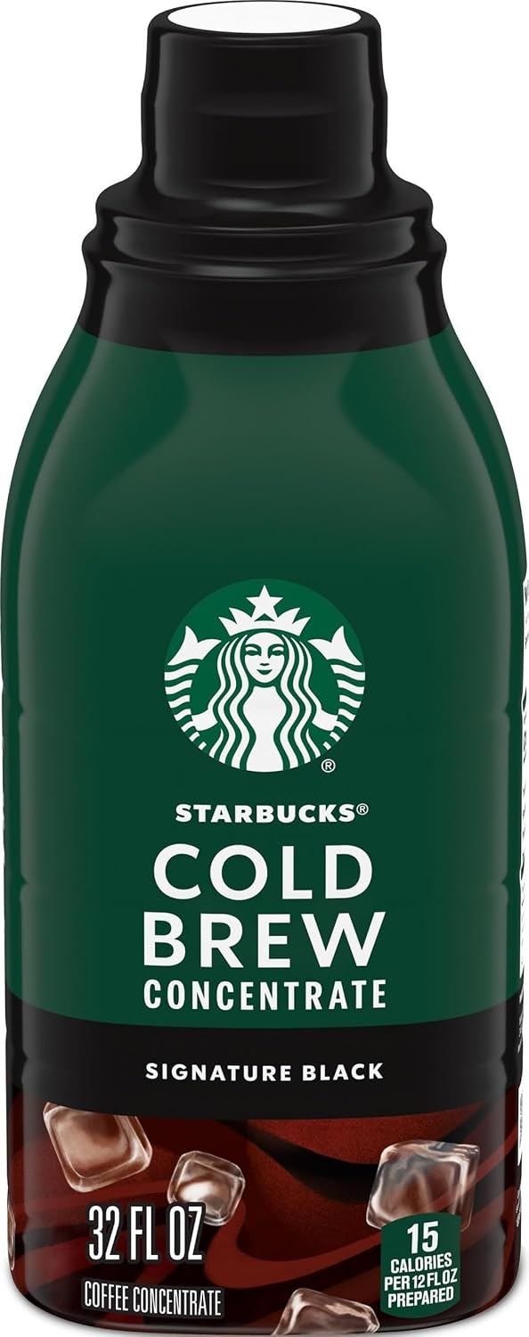 Starbucks Cold Brew Coffee Concentrate Signature Black, 32 fl oz Bottle | 100% Arabica cold brew concentrate; Signature Black, unsweetened; mix with water; 32 fl oz multi-serve bottle