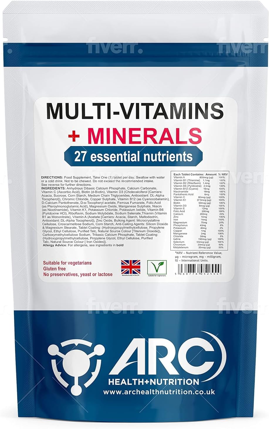 Multivitamins & Minerals - 365 Vegan Multivitamin Tablets - Multivitamin Tablets for Men and Women with 27 Essential Active Vitamins & Minerals - Like Iron, Zinc, & Vitamin D Nutritional Supplement