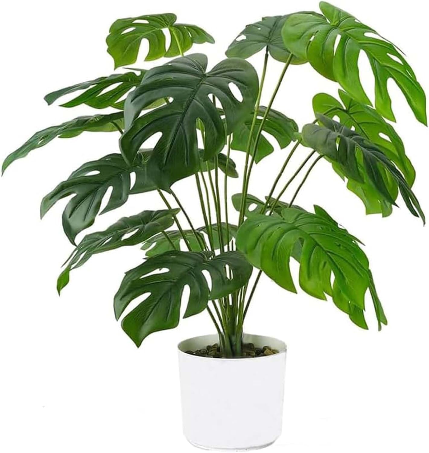 Laelfe Artificial Monstera Plant in Pot - Fake Tropical Palm Plant with 12 Leaves, 55 cm Faux Monstera for Indoor Outdoor Home Office Table Decorations