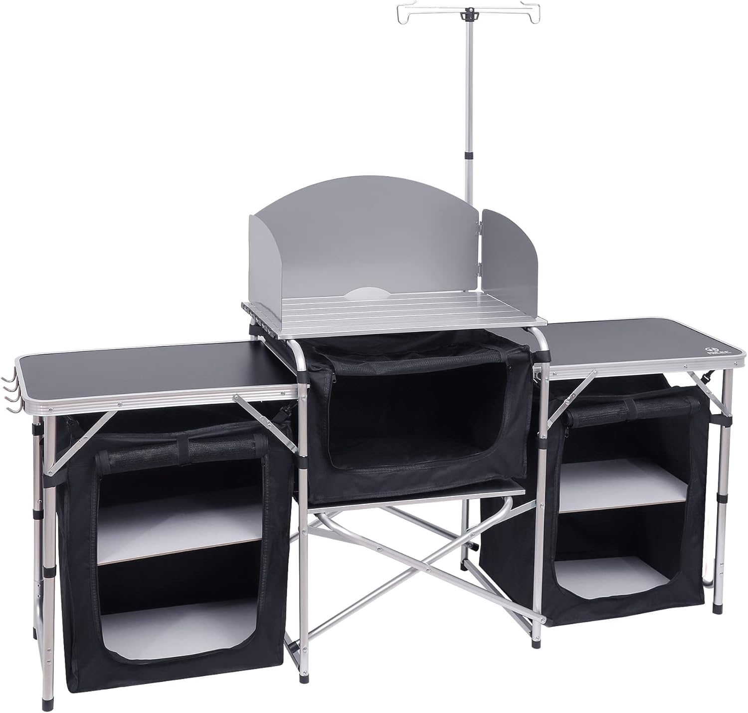Nice C Camping Kitchen Table, Folding Table, Upgrade Light Stand and Windshield Cooking Station & 3 Organizers, Carry Bag for Outdoor, Beach, BBQ, Picnic, Cooking, Indoor, Office(Silver)