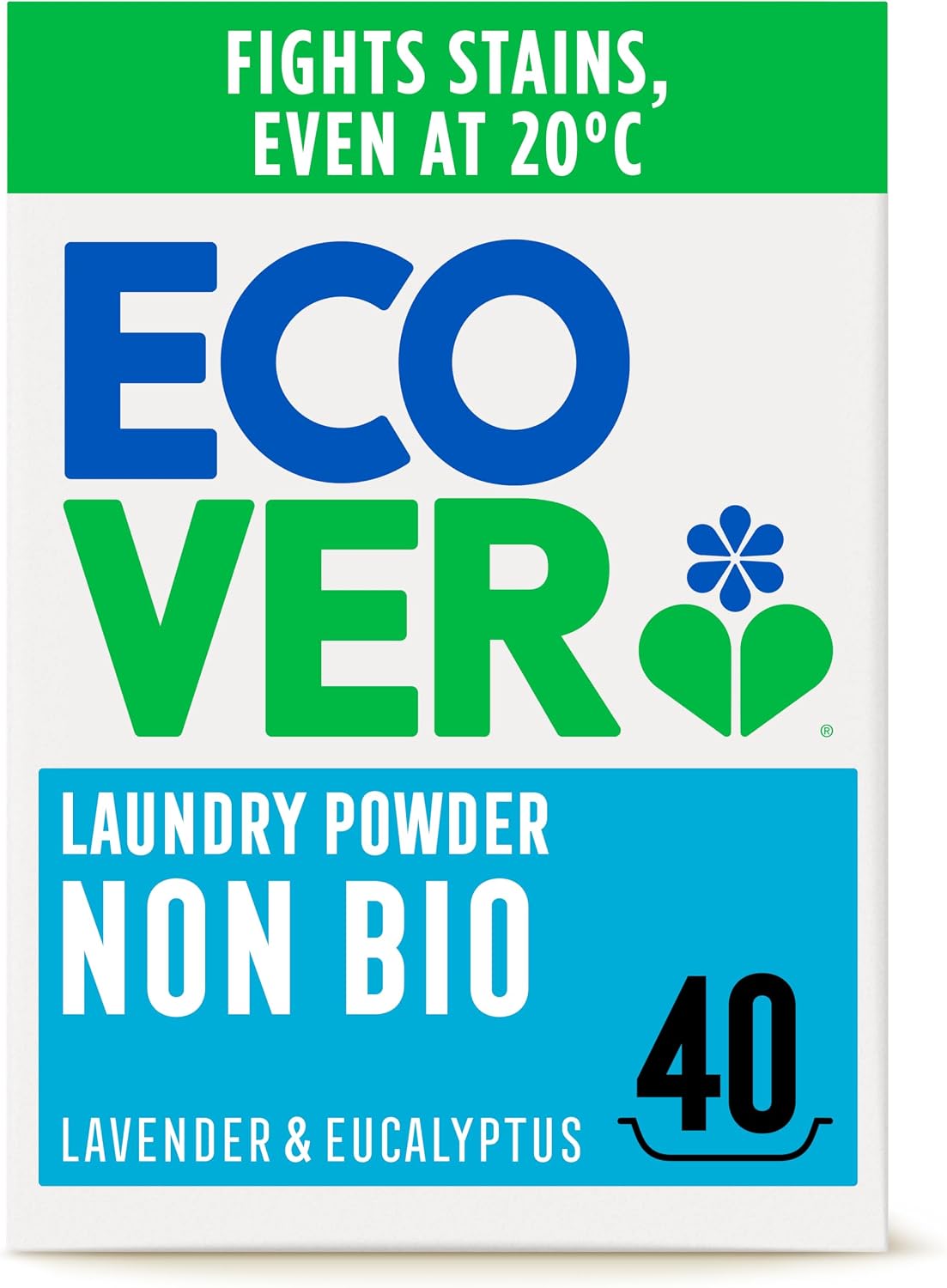 Ecover Non-Bio Laundry Detergent Powder, Laundry Washing Detergent, Fresh Lavender and Eucalyptus Scent, 1 x 40 Washes, 1 x 3 kg,