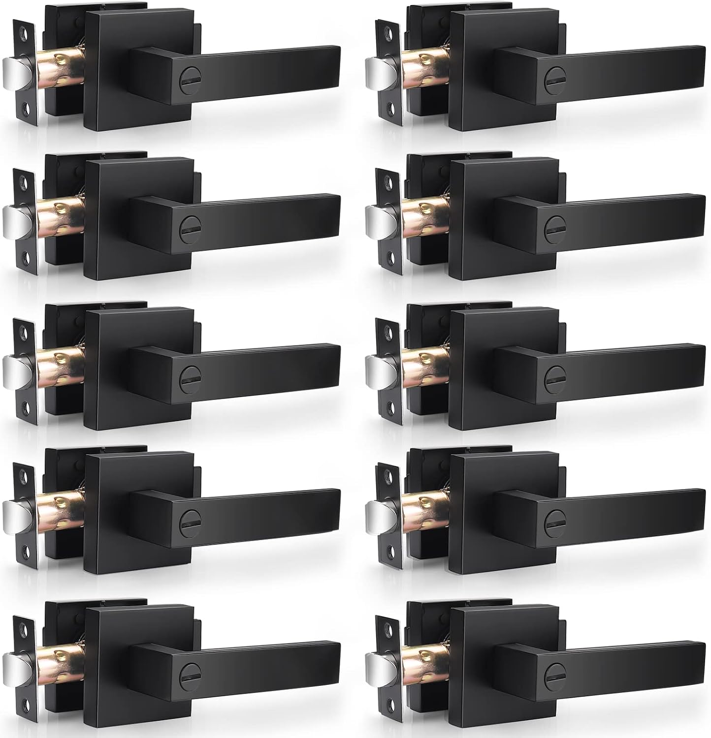Probrico 10 Pack| Matte Black Door Handles Privacy Door Levers, Heavy Duty Bed and Bath Door Locks Interior Keyless Locksets, Reversible Flat Levers with Square Rosette