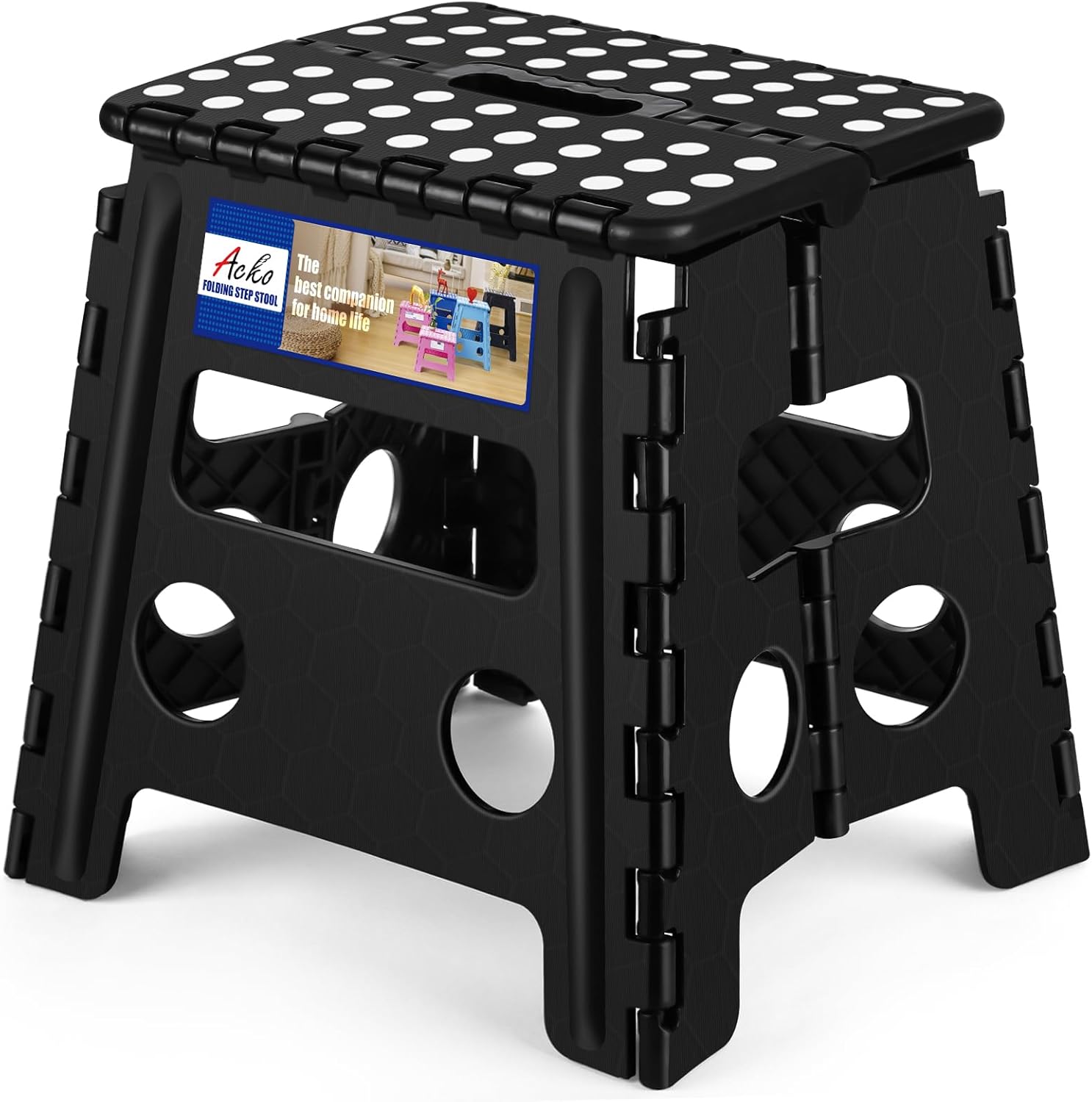 ACKO Folding Step Stool 13 inch Heavy Duty Plastic Foldable Step Stool for Kids and Adults, Small Collapsible Fold Up Stepping Stool 1 Pack