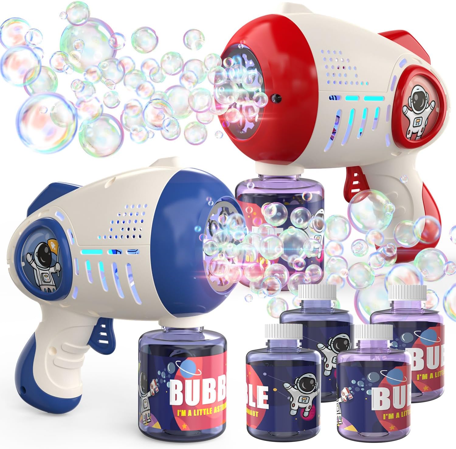 Eaglestone 2 Bubble Gun for Kids, Light Up Bubble Machine for Toddlers, 8 Hole Blower with 4 Refill, Automatic Bubble Maker for Bubble Blaster,Outdoor Toys, Birthday,Christmas Party Favor Gift