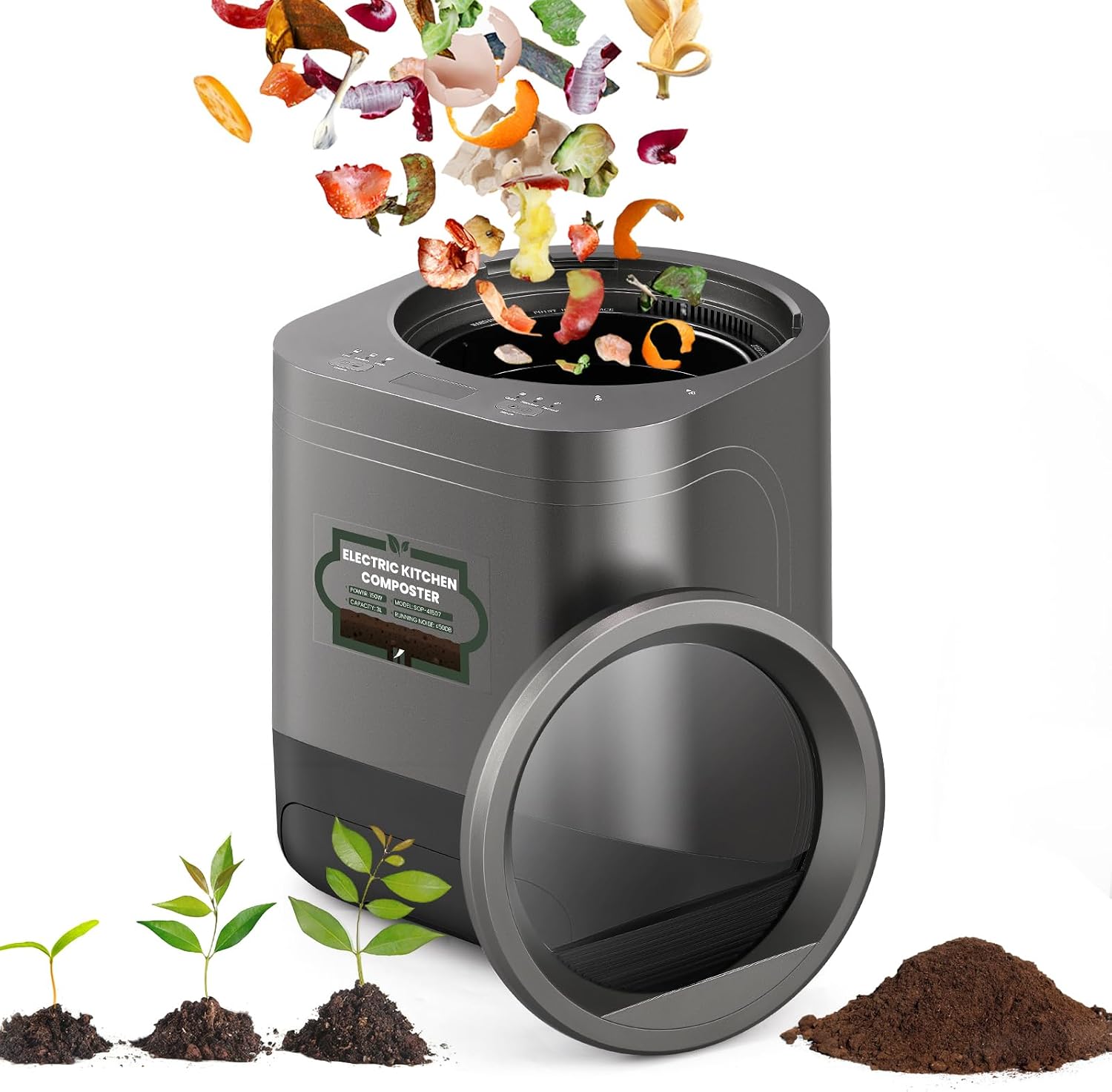Huanyu Electric Kitchen Waste Composter Smart Kitchen Waste Disposer with Visible Window 3L Food Cycler Electric Composter