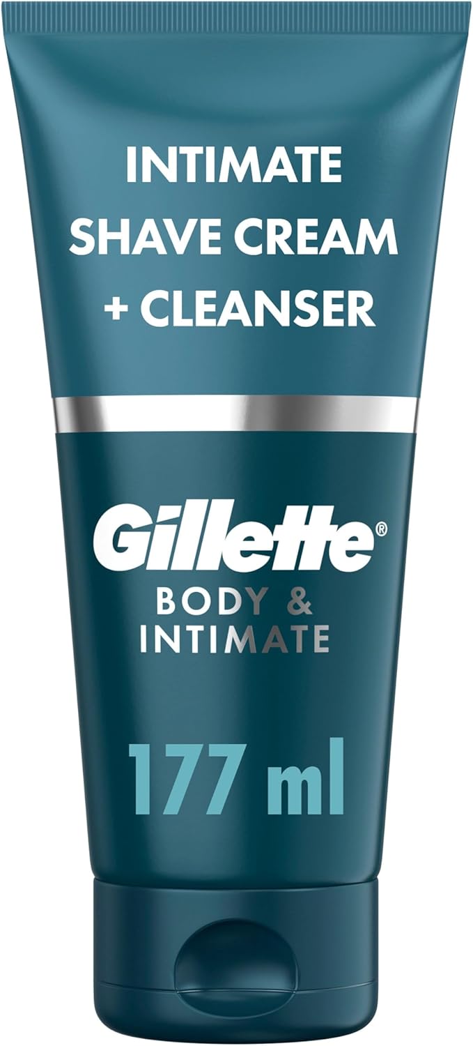 Gillette Body and Intimate 2in1 Shave Cream & Cleanser, Gentle Formula with Aloe, Formulated for Pubic Hair, Paraben Free 150 ml