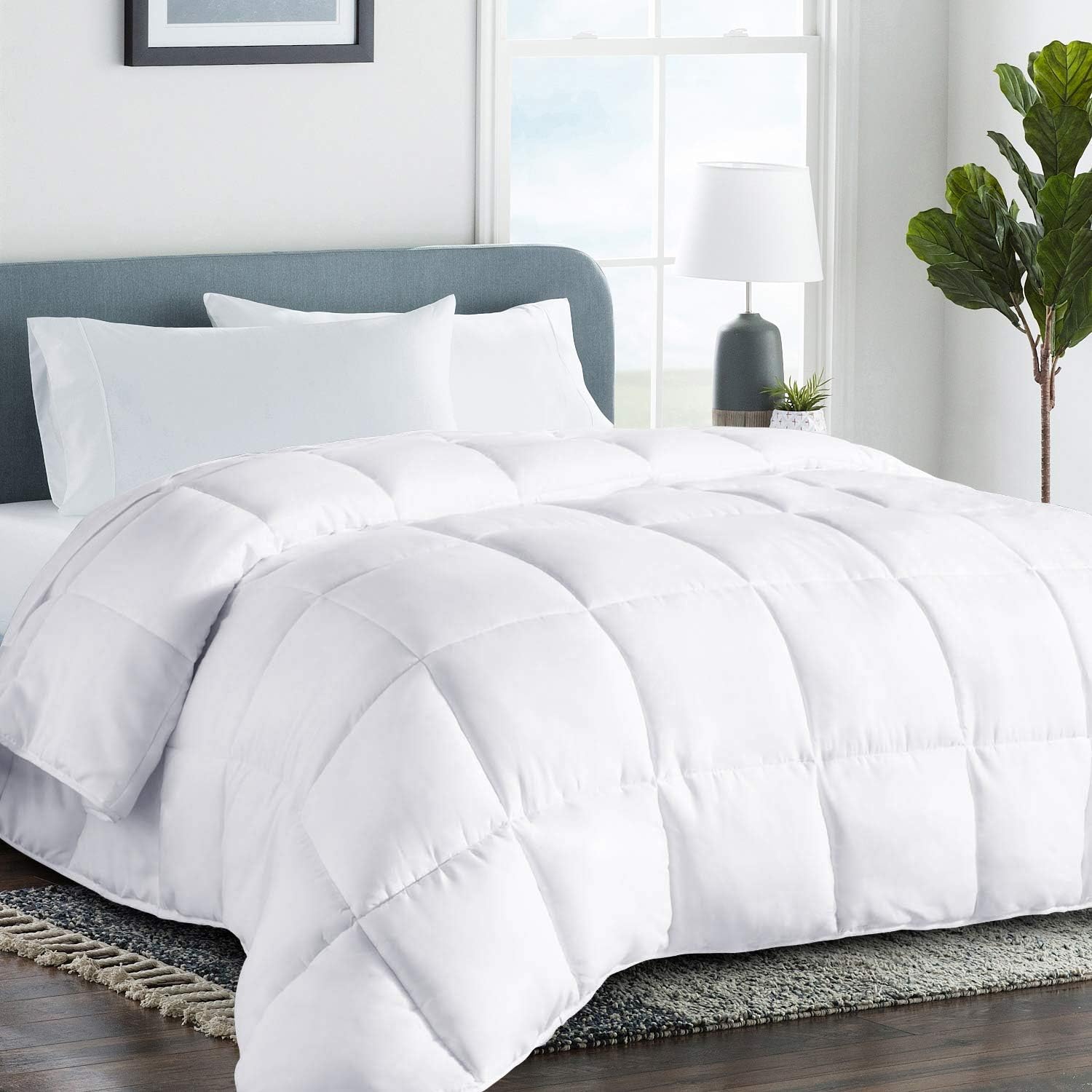 COHOME Queen Size Comforter Down Alternative Duvet Insert - All-Season Cooling Comforter Reversible Design - Luxury Hotel Bedding with Anti-Clump Tech & 8 Tabs, Gifts for Women/Men, White 88''x88'