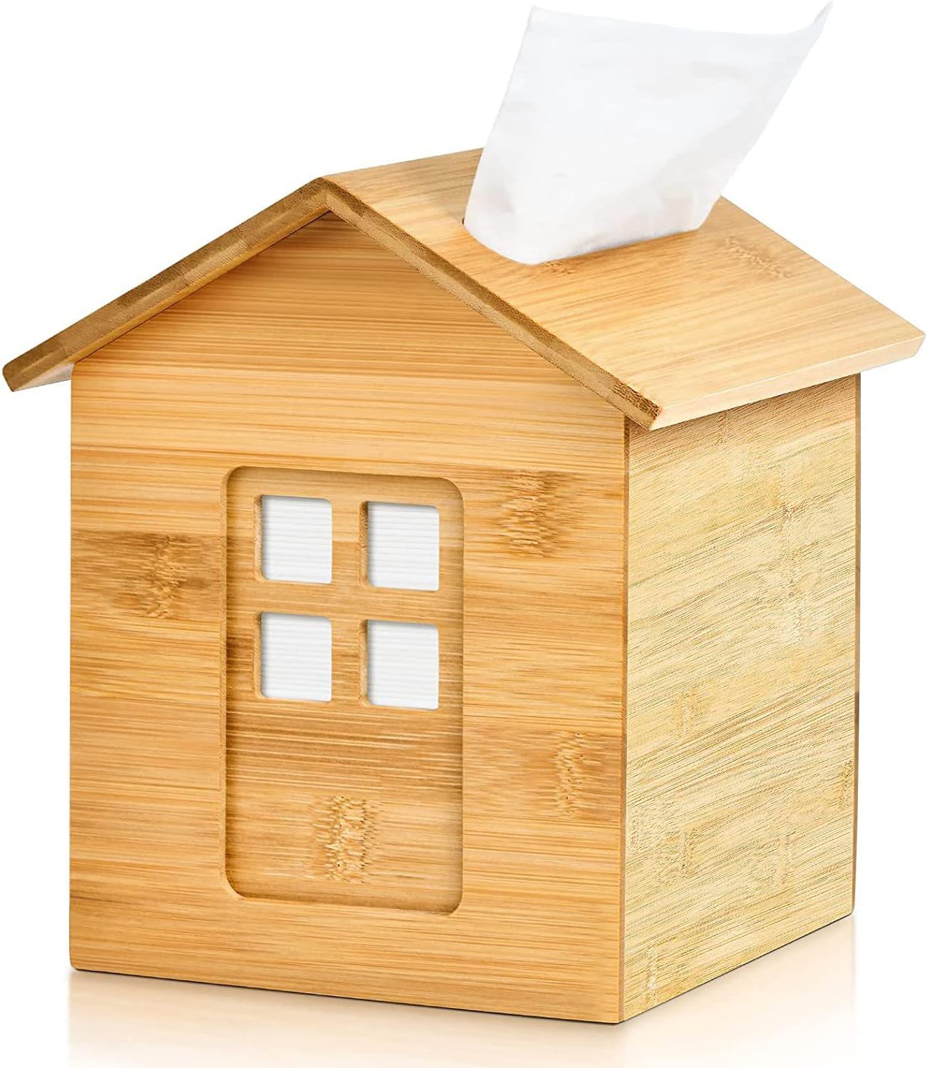 Wooden Bamboo Square Tissue Box Cover - Farmhouse Style Tissue Box Holder for Bathroom, Bedroom, and Kitchen with Removable Wooden Bottom - Encloses Any Standard Size Square Tissue Box