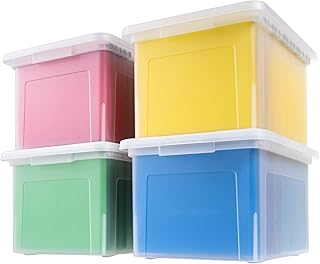 IRIS USA File Box Plastic File Organizer for Letter/Legal File, Document Box, Storage Bin Tote Organizer with Durable and Secure Latching Lid, Stackable, Nestable, BPA-Free, Clear 35 Qt. 4 Pack