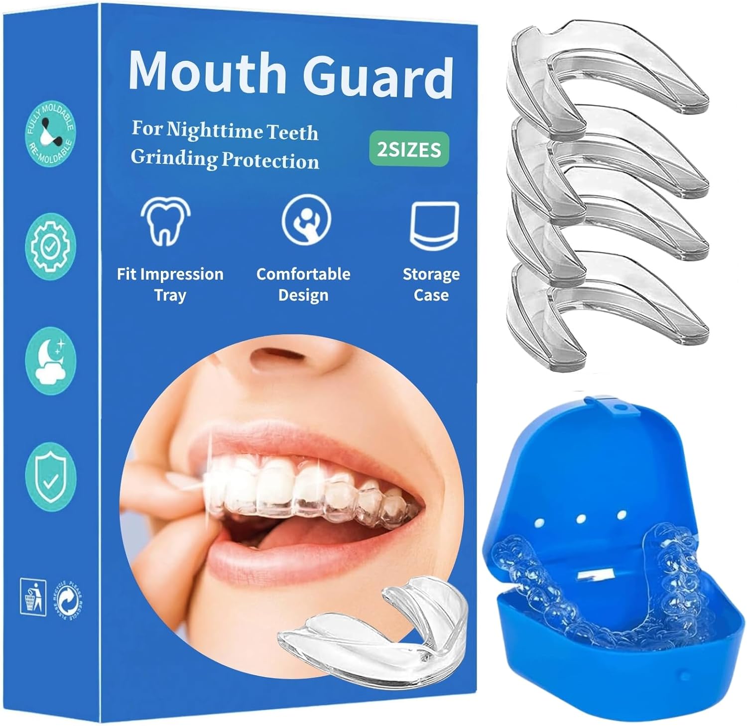Mouth Guard for Grinding Teeth at Night, Moldable Teeth Grinding Guard, Comfortable Night Guards for Teeth Grinding, Pack of 4 Dental Guards for Grinding Teeth, Grind No More Sleep Well