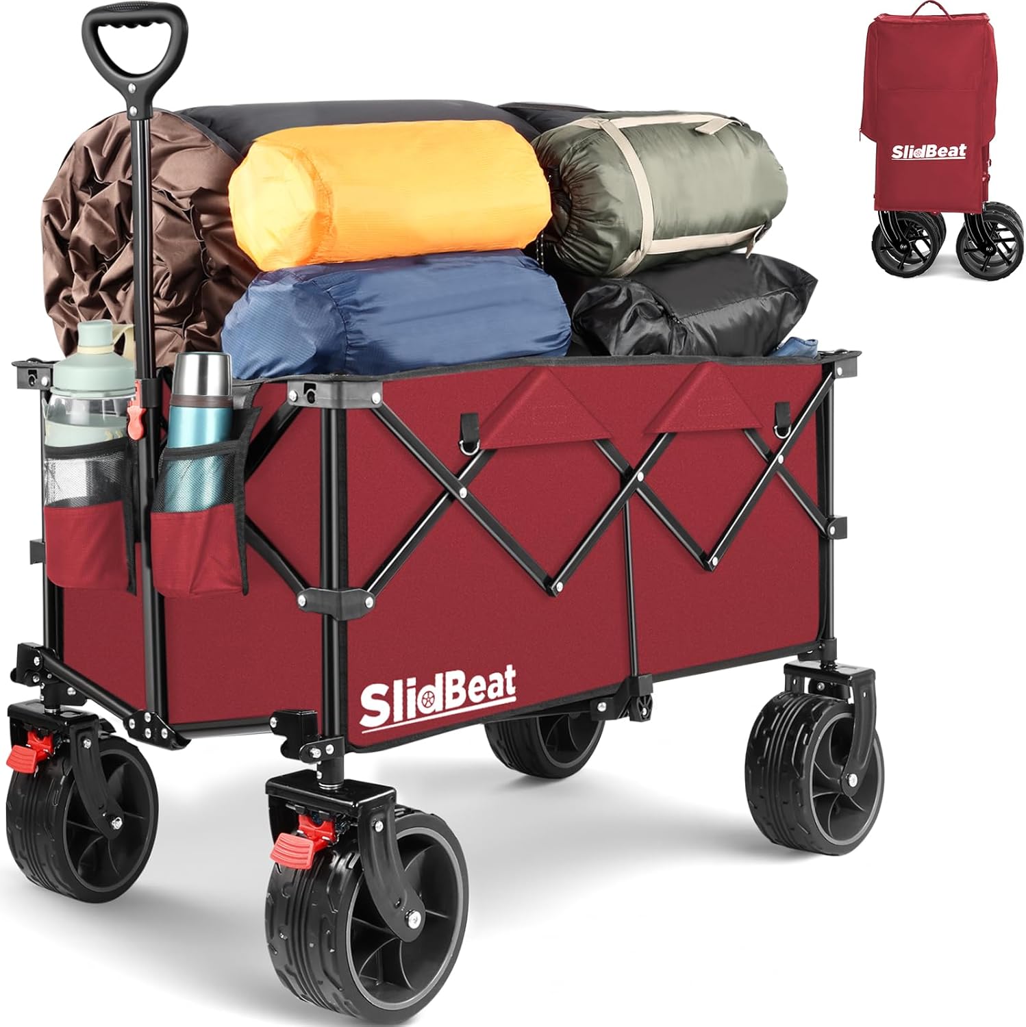 Beach Trolley with Big Universal Wheels, 200L Heavy Duty Camping Trolley Cart with Rebound Handle, Folding Wagon Camping Garden Cart, Collapsible Shopping Wagon