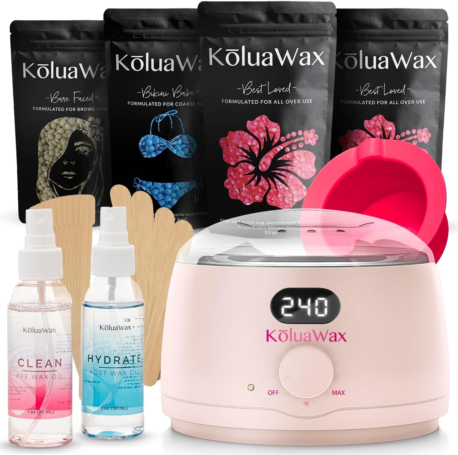 KoluaWax Waxing Kit Hair Removal For Men & Women Beginner Friendly - Blush